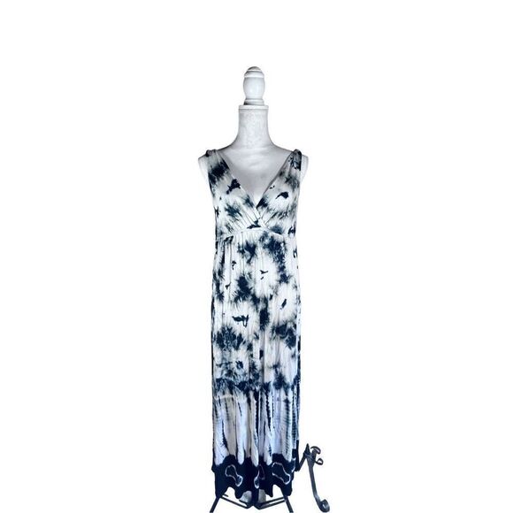 ROMEO + JULIET COUTURE BLACK GRAY TWIST STRAP TIE DYE SLEEVELESS MAXI DRESS SMAL - Picture 1 of 13